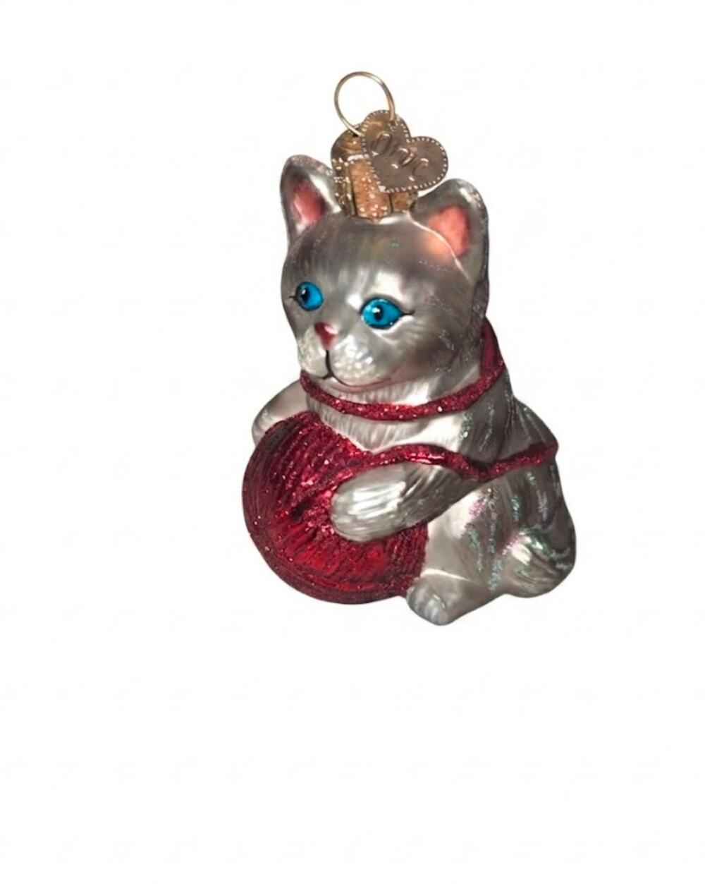 Playful Kitten  Grey Blown Glass Christmas Ornament by Old World Christmas